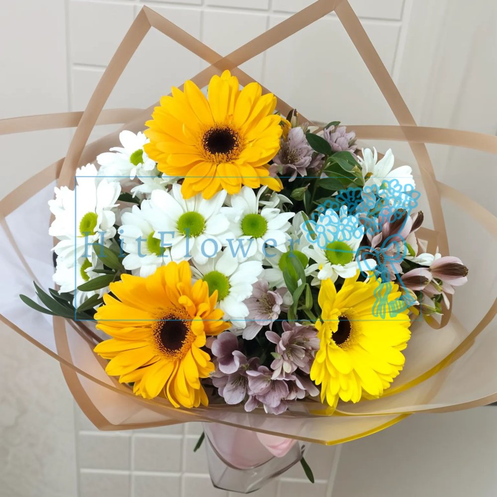 Букет цветов Яркое вдохновение Букет цветов из: Розы, Герберы и Хризантемы